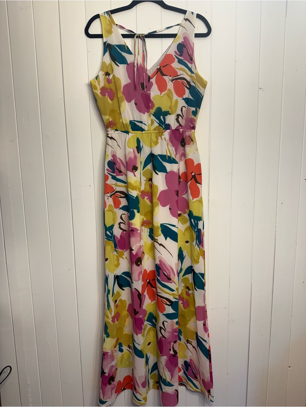 The Limited Floral Tie-Back Maxi Dress in Orange, Pink, Yellow, Teal